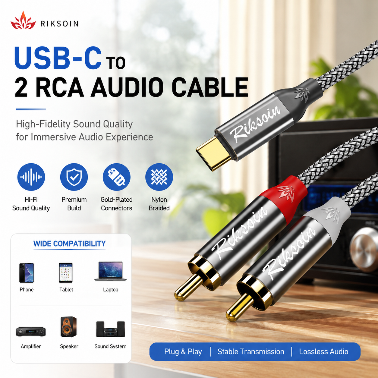 Riksoin USB C to RCA Audio Cab - Audio Splitter Y บทวิจารณ์และราคา